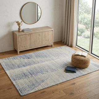 Home Outfitters 4' X 6' Ivory and Blue Abstract Hand Knotted Worn Faded Area Rug