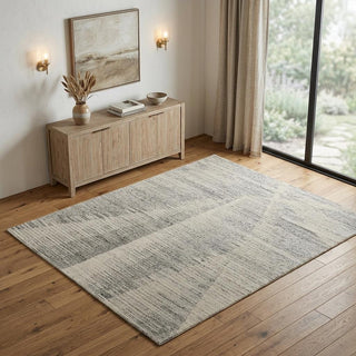 Home Outfitters 4' X 6' Ivory and Gray Abstract Hand Knotted Worn Faded Area Rug