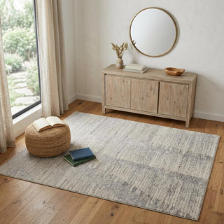 Home Outfitters 4' X 6' Ivory and Gray Abstract Hand Knotted Worn Faded Area Rug