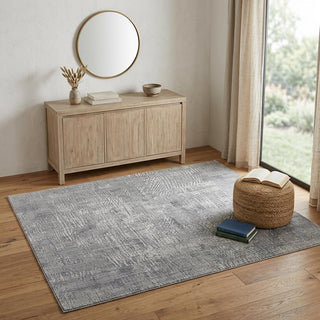 Home Outfitters 4' X 6' Gray and Silver Abstract Hand Woven Worn Faded Area Rug