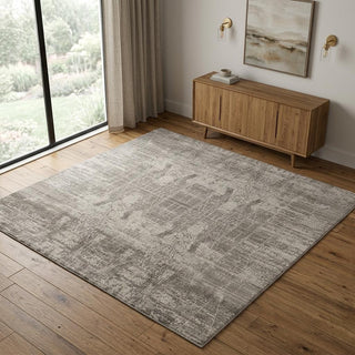 Home Outfitters 4' X 6' Gray and Silver Abstract Hand Woven Worn Faded Area Rug