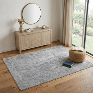 Home Outfitters 4' X 6' Light Blue and Silver Abstract Hand Woven Worn Faded Area Rug