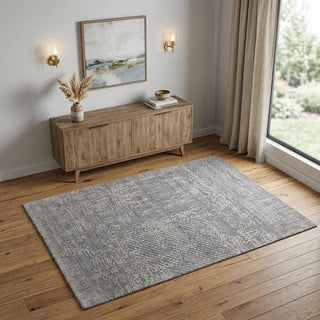 Home Outfitters 4' X 6' Gray and Silver Abstract Hand Woven Worn Faded Area Rug