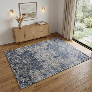 Home Outfitters 4' X 6' Blue and Ivory Abstract Hand Woven Worn Faded Area Rug