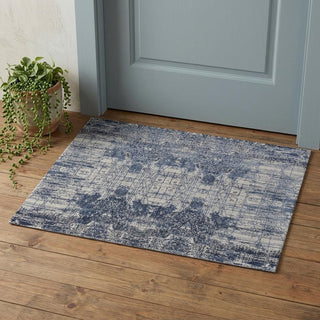 Home Outfitters 2' X 3' Blue and Ivory Abstract Hand Woven Worn Faded Area Rug