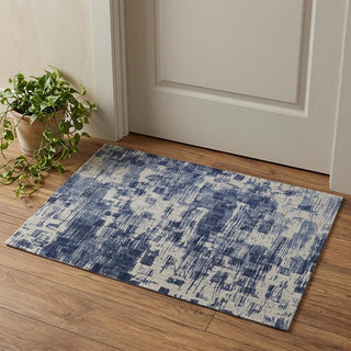 Home Outfitters 2' X 3' Blue and Ivory Abstract Hand Woven Worn Faded Area Rug