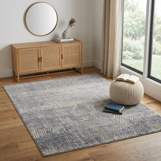 Home Outfitters 4' X 6' Gray Ivory and Blue Abstract Hand Woven Worn Faded Area Rug