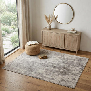 Home Outfitters 4' X 6' Gray and Ivory Abstract Hand Woven Worn Faded Area Rug