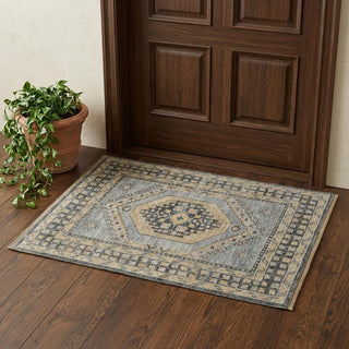 Home Outfitters 2' X 3' Blue Gray and Tan Wool Oriental Hand Knotted Area Rug With Fringe