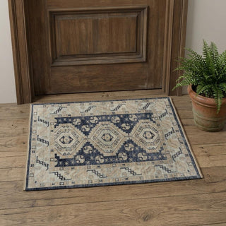 Home Outfitters 2' X 3' Blue and Ivory Wool Geometric Hand Knotted Area Rug With Fringe