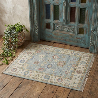 Home Outfitters 2' X 3' Blue Ivory and Yellow Wool Floral Hand Knotted Area Rug With Fringe