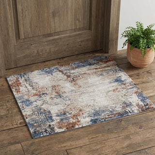 Home Outfitters 2' X 3' Blue Gray and Brown Abstract Power Loom Worn Faded Area Rug