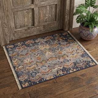 Home Outfitters 2' X 3' Blue Gray and Brown Wool Ikat Hand Knotted Area Rug With Fringe