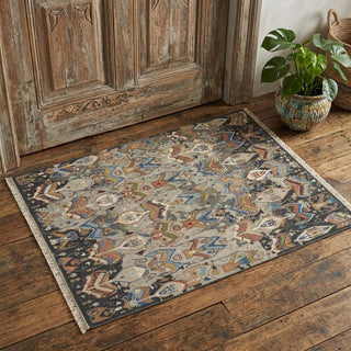 Home Outfitters 2' X 3' Blue Gray and Brown Wool Ikat Hand Knotted Area Rug With Fringe