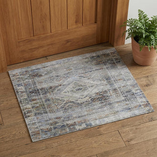 Home Outfitters 2' X 3' Gray Blue and Red Abstract Power Loom Worn Faded Area Rug