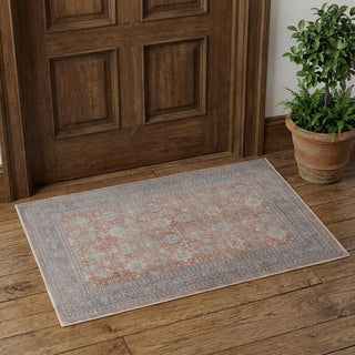 Home Outfitters 2' X 3' Blue and Red Oriental Power Loom Worn Faded Area Rug With Fringe