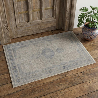 Home Outfitters 2' X 3' Gray Blue and Taupe Oriental Power Loom Worn Faded Area Rug With Fringe