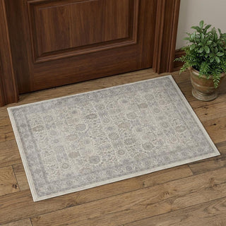 Home Outfitters 2' X 3' Gray and Ivory Oriental Power Loom Worn Faded Area Rug With Fringe