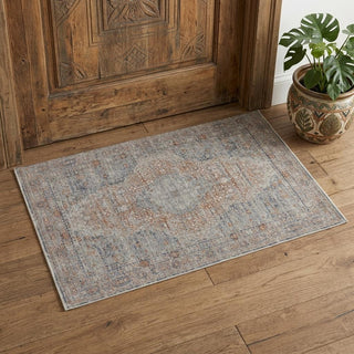 Home Outfitters 2' X 3' Gray Ivory and Orange Oriental Power Loom Worn Faded Area Rug With Fringe