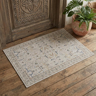 Home Outfitters 2' X 3' Gray Blue and Red Ikat Power Loom Worn Faded Area Rug With Fringe