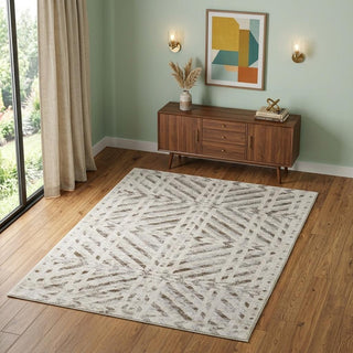 Home Outfitters 4' X 6' Ivory and Brown Geometric Power Loom Area Rug
