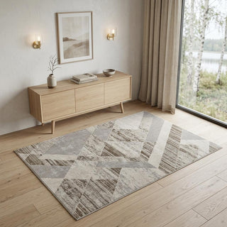 Home Outfitters 4' X 6' Ivory Gray and Brown Geometric Power Loom Area Rug