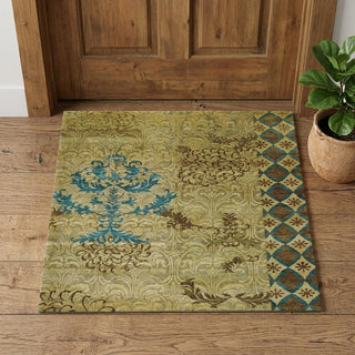 Home Outfitters 2' X 3' Blue Brown and Tan Floral Hand Knotted Area Rug