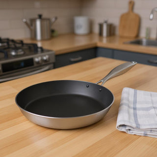 9" Black And Silver Stainless Steel Frying Pan