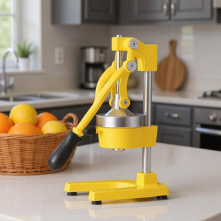 7" Yellow Black & Silver Stainless Steel Manual Juicer product image