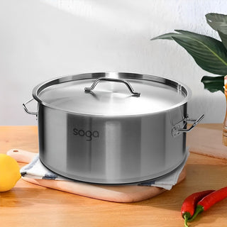 14" Silver Stainless Steel Stock Pot