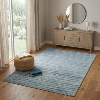 Home Outfitters 4' X 6' Light Blue And Dark Blue Striped Hand Woven Area Rug