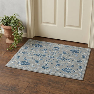 Home Outfitters 2' X 3' Gray Blue And Ivory Wool Floral Medallion Hand Hooked Area Rug