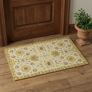 Home Outfitters 2' X 3' Gold Beige And Brown Wool Floral Medallion Hand Hooked Area Rug