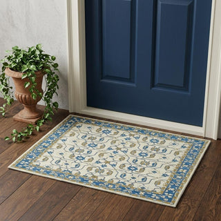 Home Outfitters 2' X 3' Blue Beige And Brown Wool Oriental Hand Hooked Area Rug