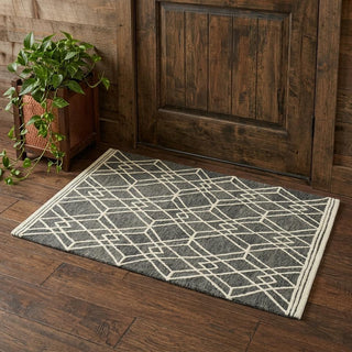 Home Outfitters 2' X 3' Dark Gray And Ivory Wool Geometric Hand Hooked Area Rug