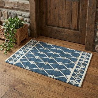 Home Outfitters 2' X 3' Blue And Ivory Wool Argyle Hand Hooked Area Rug