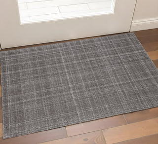 Home Outfitters 2' X 3' Graphite And Ivory Wool Plaid Hand Tufted Area Rug