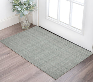 Home Outfitters 2' X 3' Gray Blue And Ivory Wool Plaid Hand Tufted Area Rug