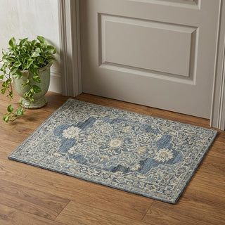 Home Outfitters 2' X 3' Denim Blue And Ivory Wool Oriental Hand Tufted Area Rug