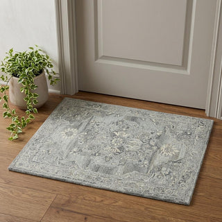 Home Outfitters 2' X 3' Gray Ivory And Light Blue Wool Oriental Hand Tufted Area Rug