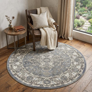 Home Outfitters 4' Blue Floral Power Loom Round Rug