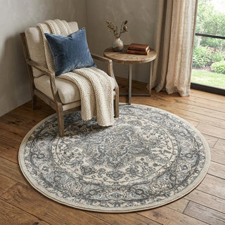Home Outfitters 4' Blue Floral Power Loom Round Rug