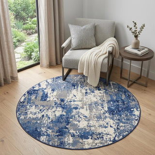 Home Outfitters 4' Blue Abstract Power Loom Round Rug