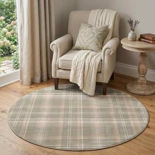Home Outfitters 4' Olive Green and Ivory Plaid Round Rug