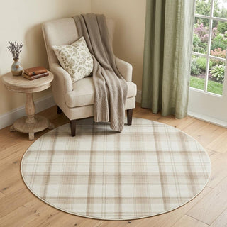 Home Outfitters 4' Ivory Plaid Power Loom Round Rug