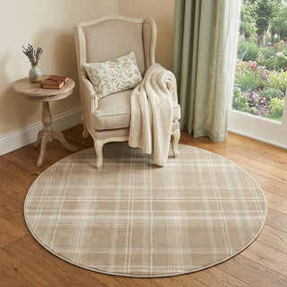 Home Outfitters 4' Taupe and Ivory Plaid Round Rug