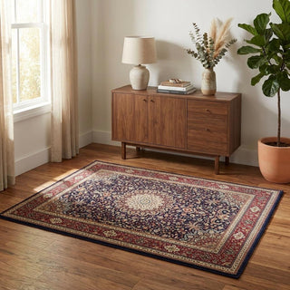 Home Outfitters 4' X 6' Blue Red and Ivory Oriental Area Rug