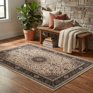 Home Outfitters 4' X 6' Black and Ivory Oriental Area Rug
