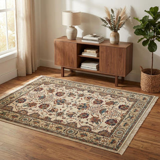 Home Outfitters 4' X 6' Ivory Red and Blue Floral Area Rug
