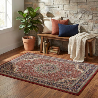 Home Outfitters 4' X 6' Ivory Red and Blue Oriental Area Rug